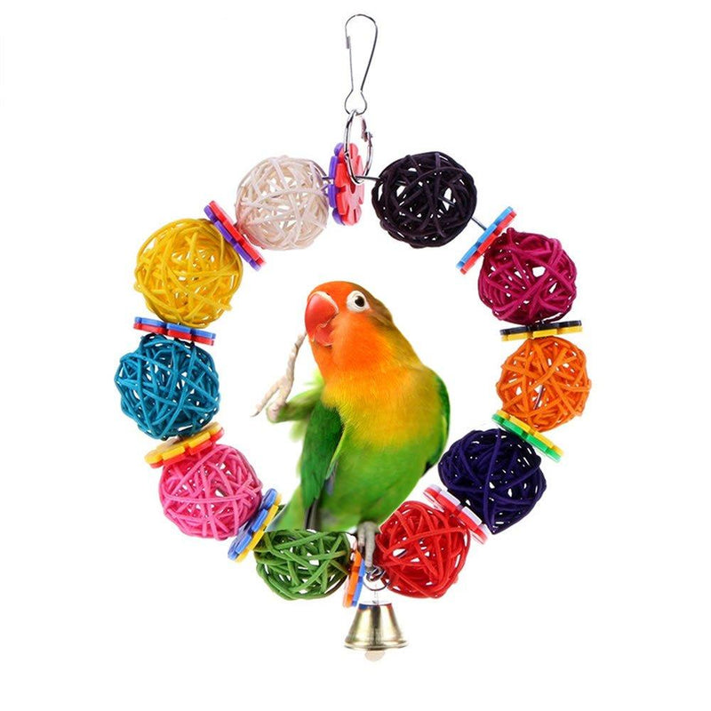 [Australia] - Parrot Cage Toys, Wooden Bird Chew Toys with Natural Wood Block Swing Toys with Colorful Bell and Safe Cotton Rope for Budgies Parakeet Cockatiels Cockatoo Conure Lovebirds Pecking and Chewing, 1 Pack natural bird chew toys swinging toy 