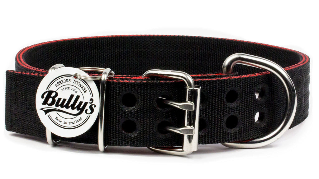 [Australia] - Pitbull Collar, Dog Collar for Large Dogs, Heavy Duty Nylon, Stainless Steel Hardware XL-1.5 Inches Wide Black with Red Trim 