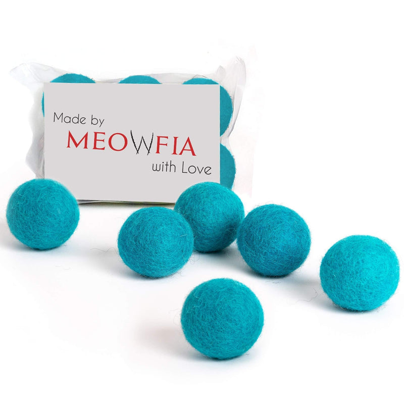 [Australia] - MEOWFIA Wool Ball Toys - 6-Pack 1,5 INCHES AQUA 