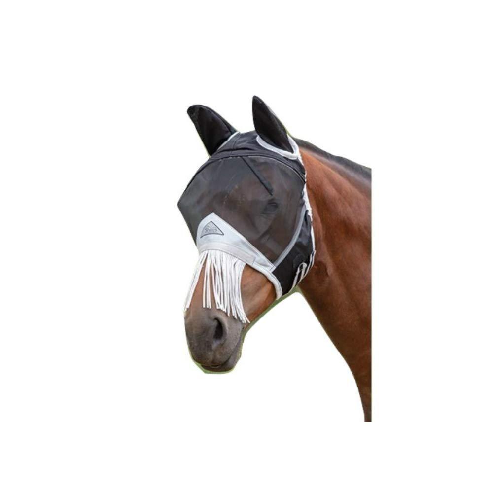 Shires Fine Mesh Mask with Ears and Fringe Black Cob - PawsPlanet Australia