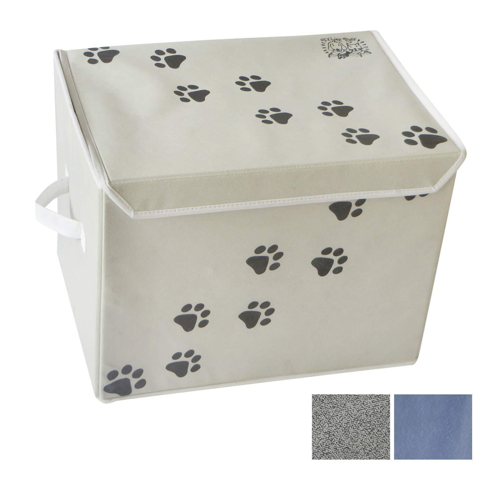 [Australia] - Feline Ruff Large Dog Toys Storage Box. 16" x 12" inch Pet Toy Storage Basket with Lid. Perfect Collapsible Canvas Bin for Cat Toys and Accessories Too! Tan 