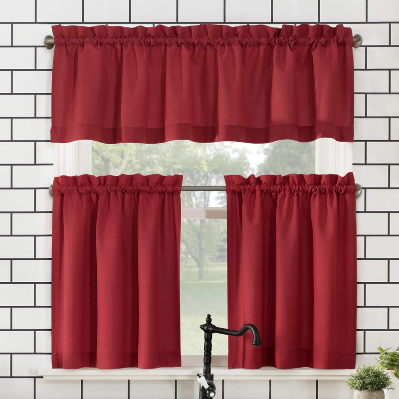 No. 918 Martine Microfiber 3-Piece Kitchen Curtain Set, 54 in x 36, Red 54 in x 36 in (3 Piece) Kitchen Set - PawsPlanet Australia