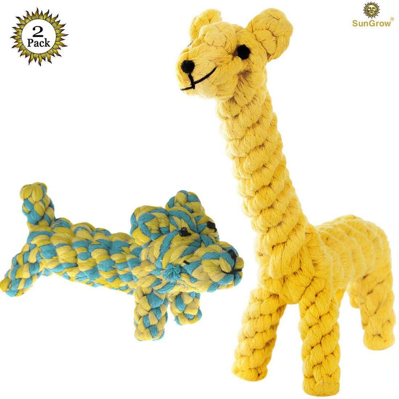 [Australia] - SunGrow Cotton Rope Knot Dog Toys, Durable & Handwoven, Dynamic Duo of Gaby The Giraffe & Daisy The Dog, Soft, Non-Toxic Chew Items, Helps Maintain Healthy Teeth and Gums, 2 Pieces 