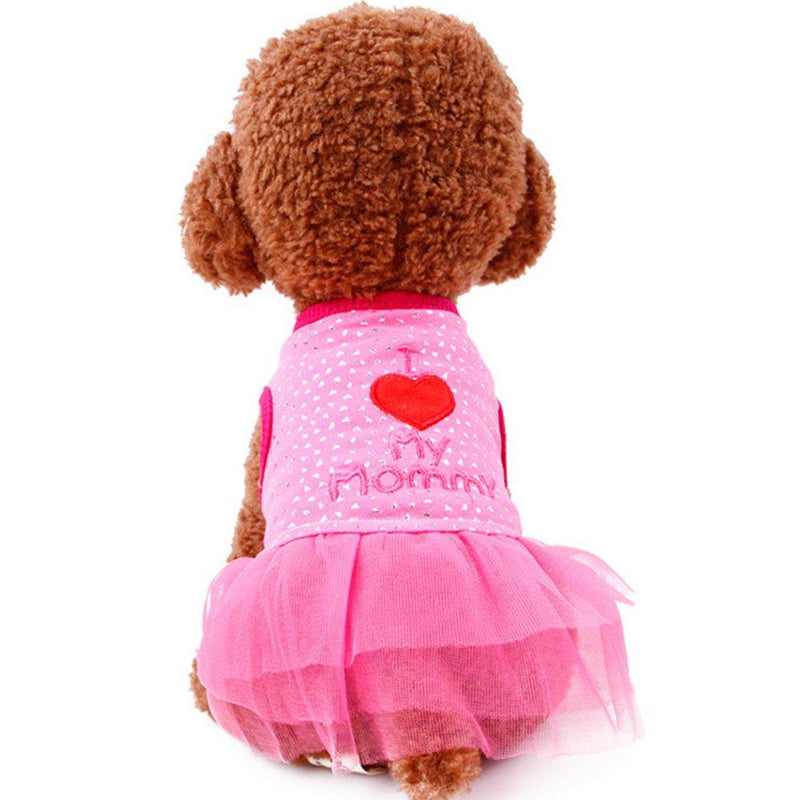 [Australia] - SIMPLEST LIFE Fashion Sweet Puppy Apparel Clothes Cute Heart Pattern Dog Doggie Skirt Dress L Pink 