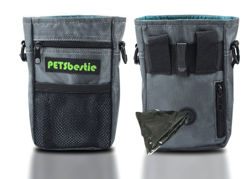 [Australia] - PETSbestie Waterproof Dog Treat Pouch for Training - Dog Pouch with Adjustable Waist Belt or Shoulder Strap - Waste Bags Dispenser - Carries Treats, Toys (Grey Color) 