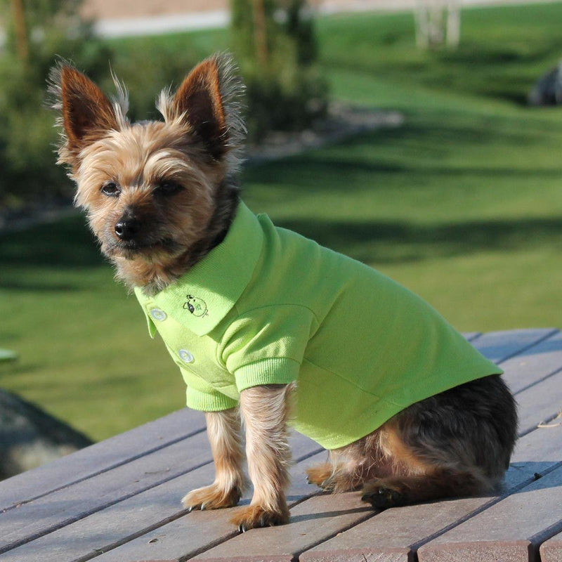 DOGGIE DESIGN 100% Cotton Solid Color Dog Polo Shirt with Embroidered Fun Dog Face on Collar Green Flash Large - PawsPlanet Australia