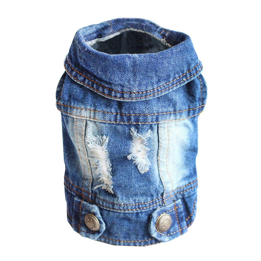 SILD Pet Clothes Dog Jeans Jacket Cool Blue Denim Coat Small Medium Dogs Lapel Vests Classic Hoodies Puppy Blue Vintage Washed Clothes M - PawsPlanet Australia