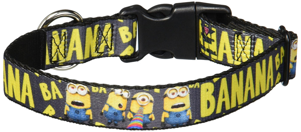 [Australia] - Buckle-Down Plastic Clip Collar - 4-Minions BA BA BA/BANANA Gray/Yellow, 1" Wide - Fits 11-17" Neck - Medium 