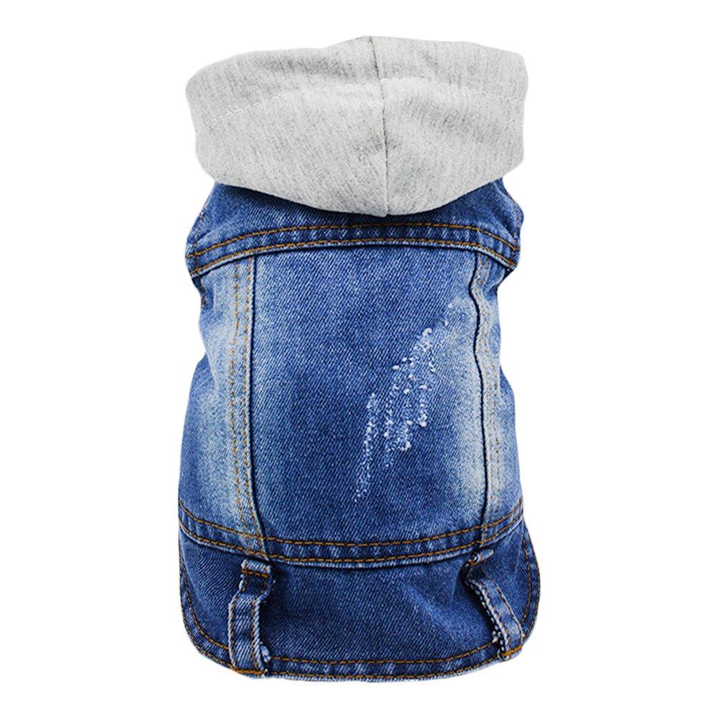 [Australia] - SILD Pet Clothes Dog Jeans Jacket Cool Blue Denim Coat Small Medium Dogs Lapel Vests Classic Hoodies Puppy Blue Vintage Washed Clothes XS Grey 