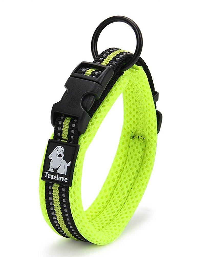 [Australia] - PENTAQ Soft Breathable Strong Nylon Mesh Dog Collar with Night Safety Reflective Stripe, Comfortable Adjustable Padded Collar for Small/Medium/Large Dogs, Green S (35-40cm) 
