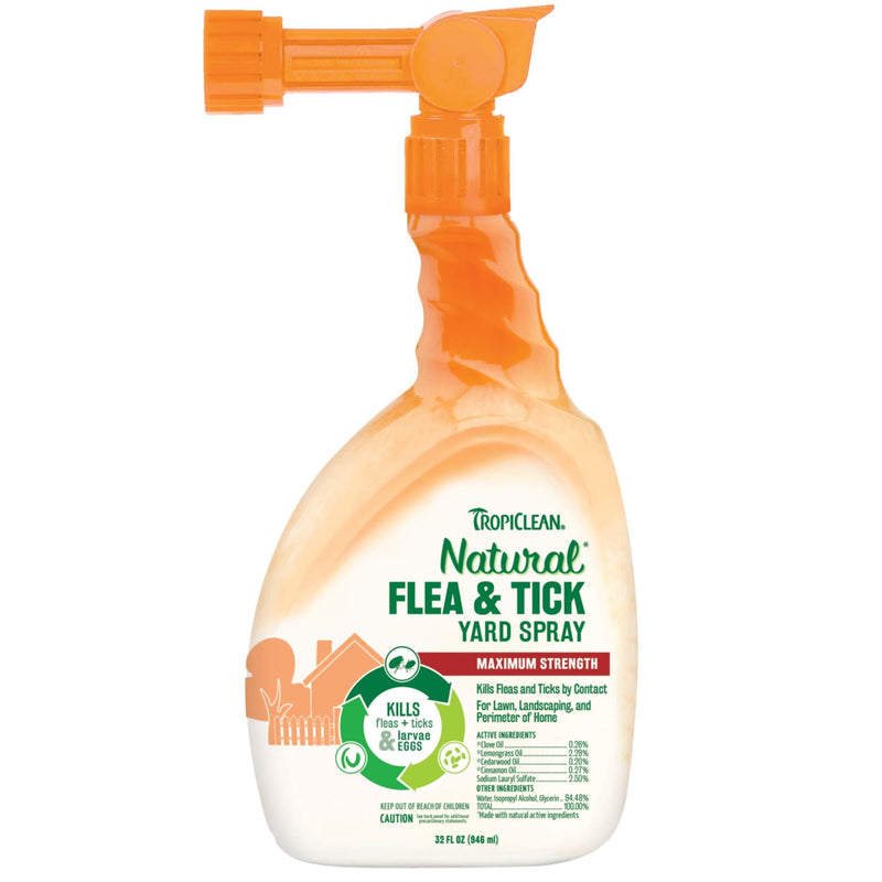 TropiClean Natural Flea & Tick Yard Spray, 32oz - Made in USA - Flea & Tick Spray for Yard - Kills up to 99% of Fleas, Ticks, Larvae, Eggs, Mosquitoes by Contact – 5,000 sq/ft Coverage - PawsPlanet Australia