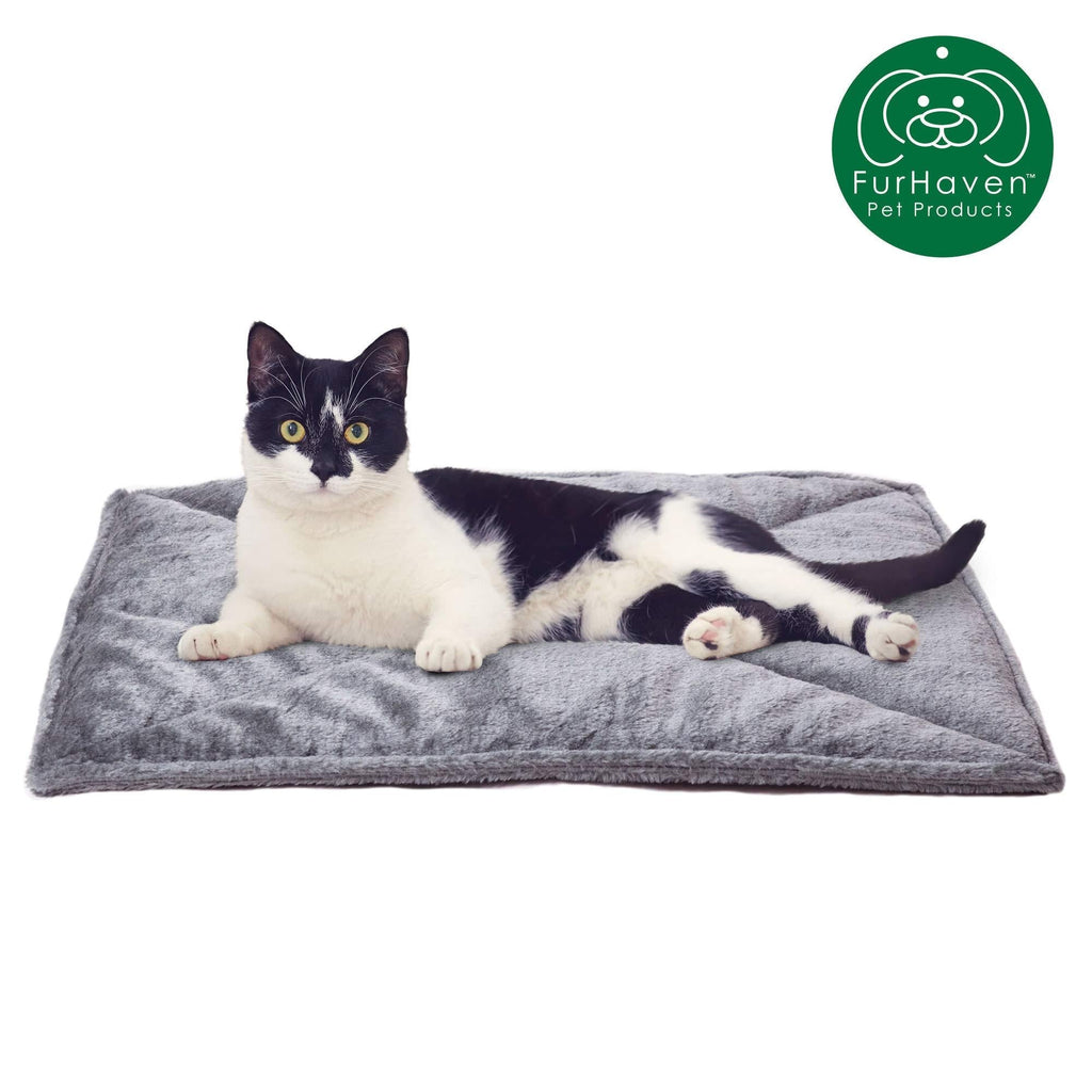 [Australia] - Furhaven Pet Dog Bed Mat | Insulated Self-Warming Pet Bed Mat, Water-Resistant Thermal Throw Blanket, & Absorbent Chenille Bath Towel Rug for Dogs & Cats - Available in Multiple Styles & Sizes Small Bed Pad Faux Fur Gray 