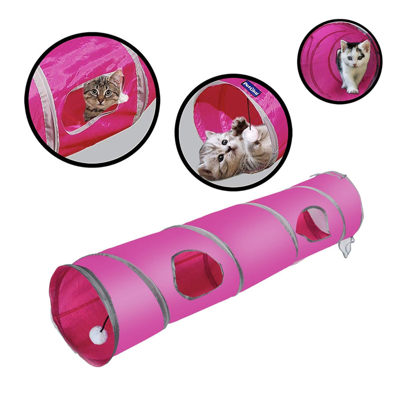 [Australia] - PetLike Cat Tunnel for Indoor Cats Collapsible Pop-up Pet Tube Peek Hole Hideaway Play Toys for Cats with Ball rose red 