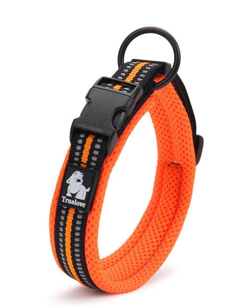 [Australia] - PENTAQ Breathable Strong Nylon Mesh Dog Collar with Night Safety Reflective Stripe, Comfortable Adjustable Padded Collar for Small/Medium/Large Dog, Orange XXXL (60-65cm) 