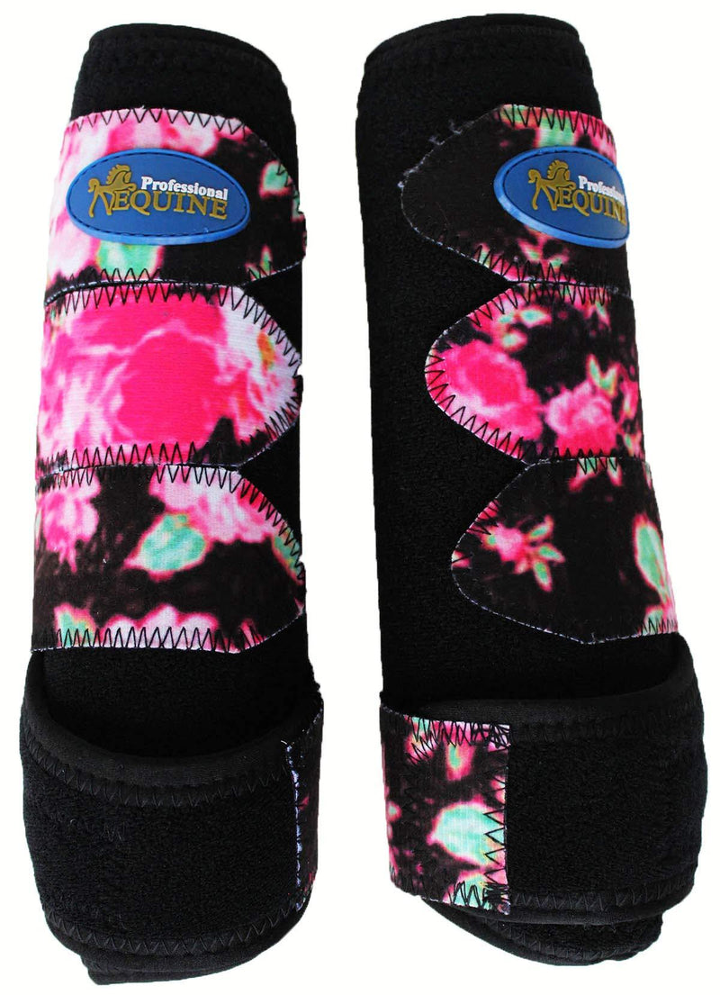 [Australia] - Professional Equine Medium Horse Sports Medicine Splint Boots Black Floral 4135A 