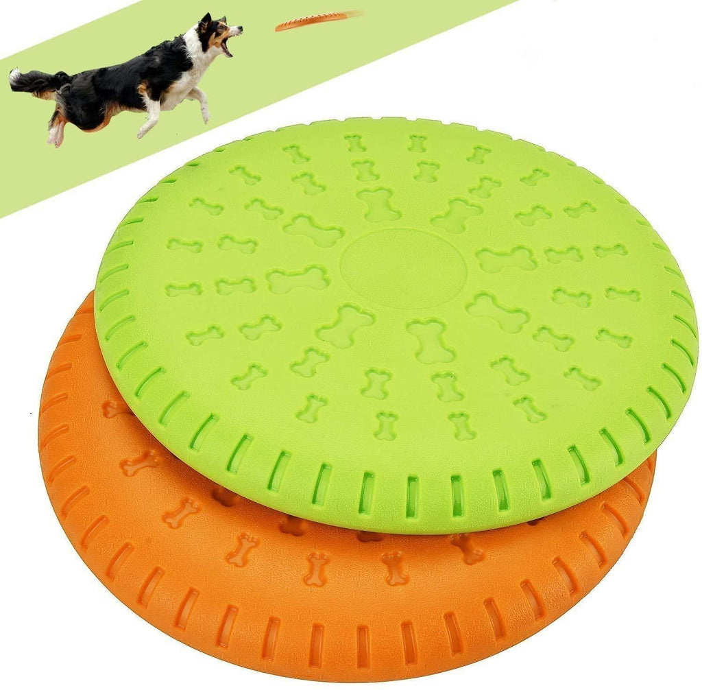 Legendog 2 Pcs Dog Flying Disc Rubber Catcher Toy 9 Inch Large Dog Toys Green&Orange - PawsPlanet Australia
