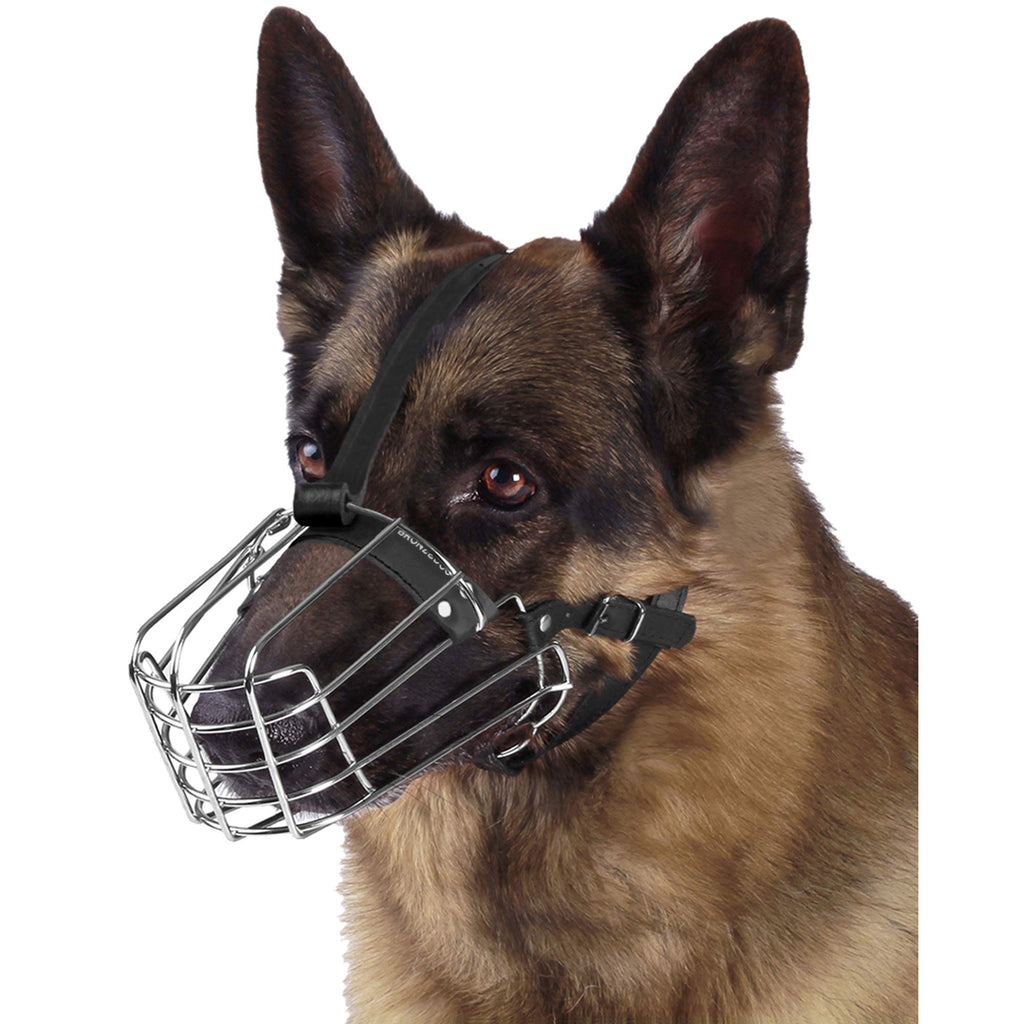 [Australia] - BronzeDog Wire Basket Dog Muzzle German Shepherd Metal Leather Adjustable L 