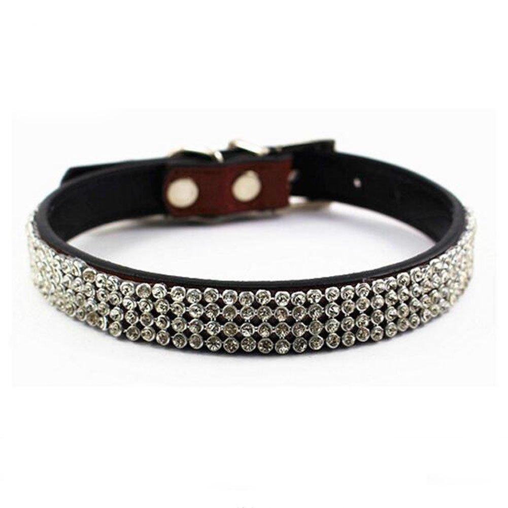 [Australia] - Bling Rhinestones Dog Collar, 4 Rows Crystals Sparkly Studded Soft Padded Leather Collar, Fit for Small Dogs, Brown 