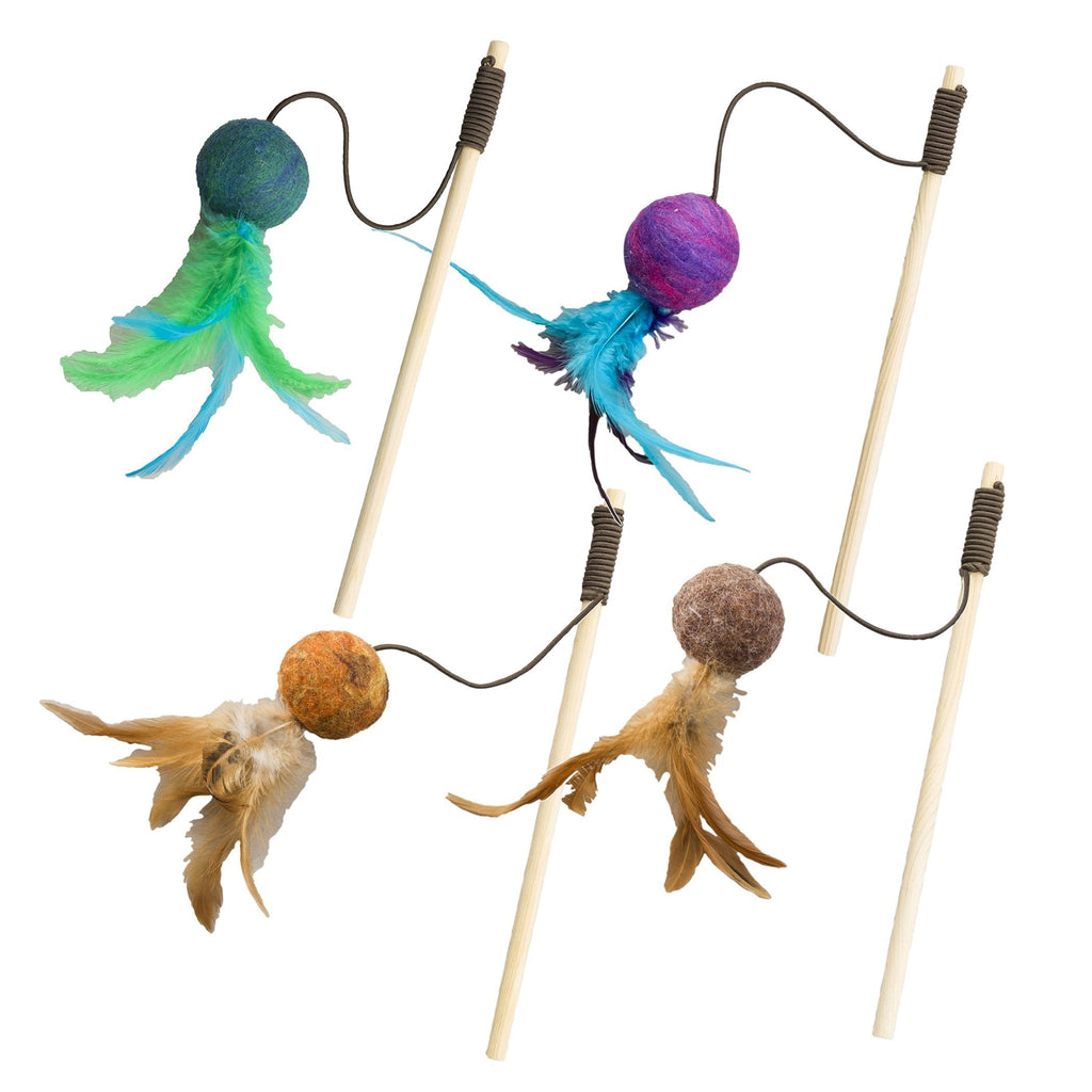 [Australia] - SPOT Ethical Pets Wool Ball Teaser Wand Wuggles Cat Toy, Assorted 