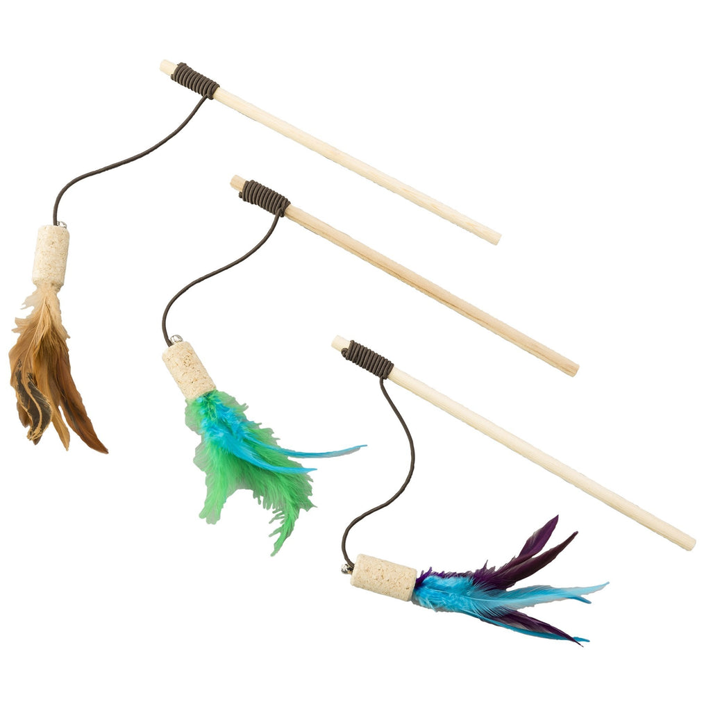 [Australia] - SPOT Ethical Pets Cork with Feathers Teaser Wand Bernet Cat Toy, Assorted 