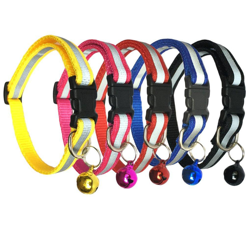 [Australia] - 5 Pack Reflective Cat Collar with Bell Cat Collars for Dog Puppy Kitten Nylon Collars 
