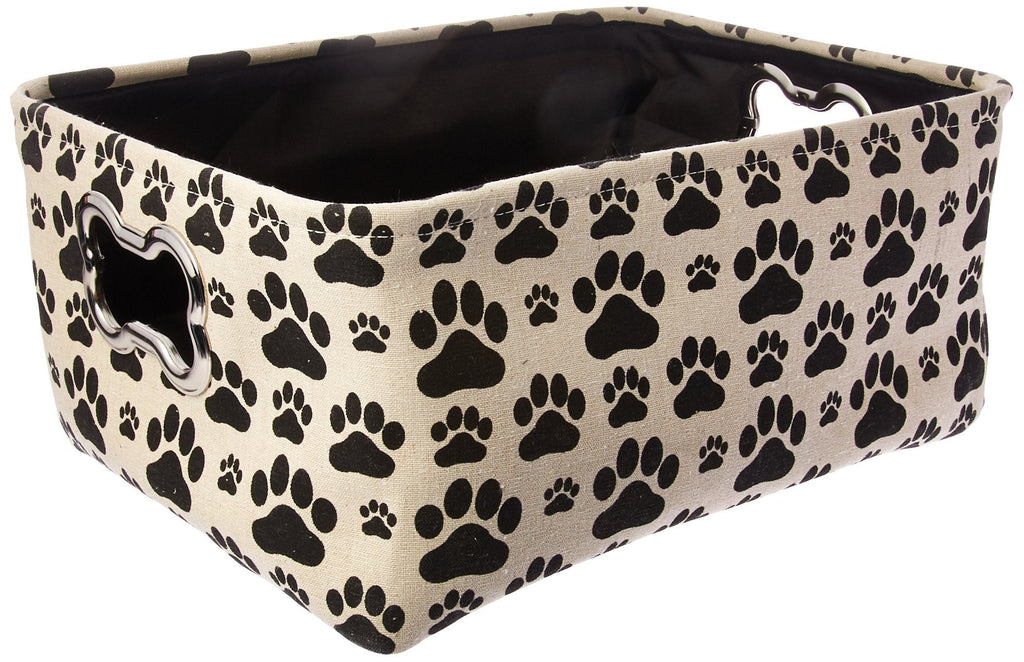 Winifred & Lily Pet Toy And Accessory Storage Bin, Organizer Storage Basket For Pet Toys, Blankets, Leashes And Food In Printed “Dog Paws”, Beige / Black - PawsPlanet Australia