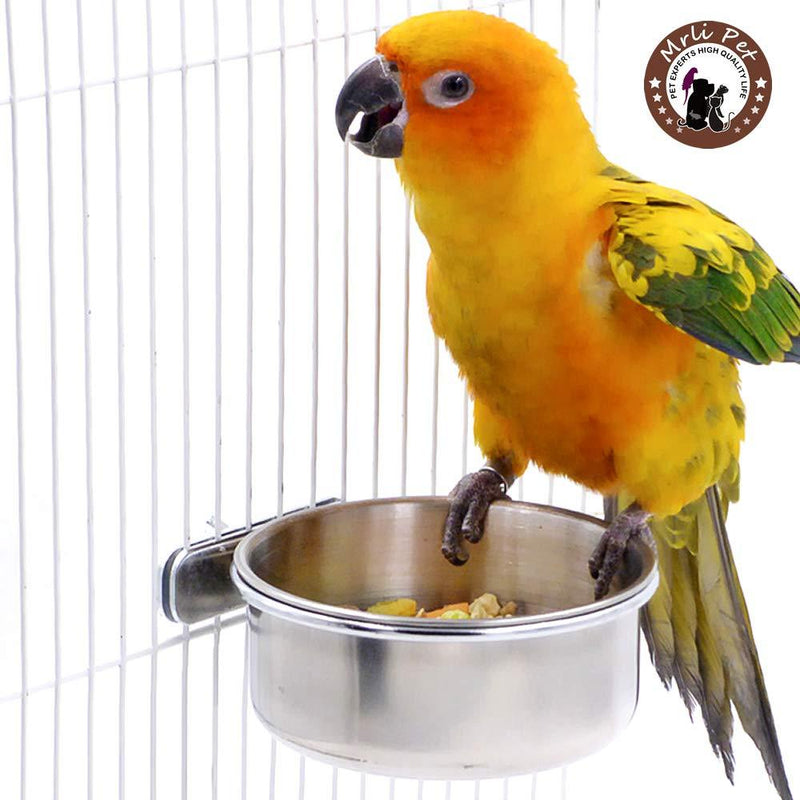 [Australia] - Mrli Pet Food & Water Bird Cup with Clamp Holder Stainless Steel Coop Cup Feeding Dish Feeder for Parrot Macaw African Greys Budgies Parakeet Cockatiels Conure Lovebird Finch Small Animal Cage Bowl 10 Ounce 