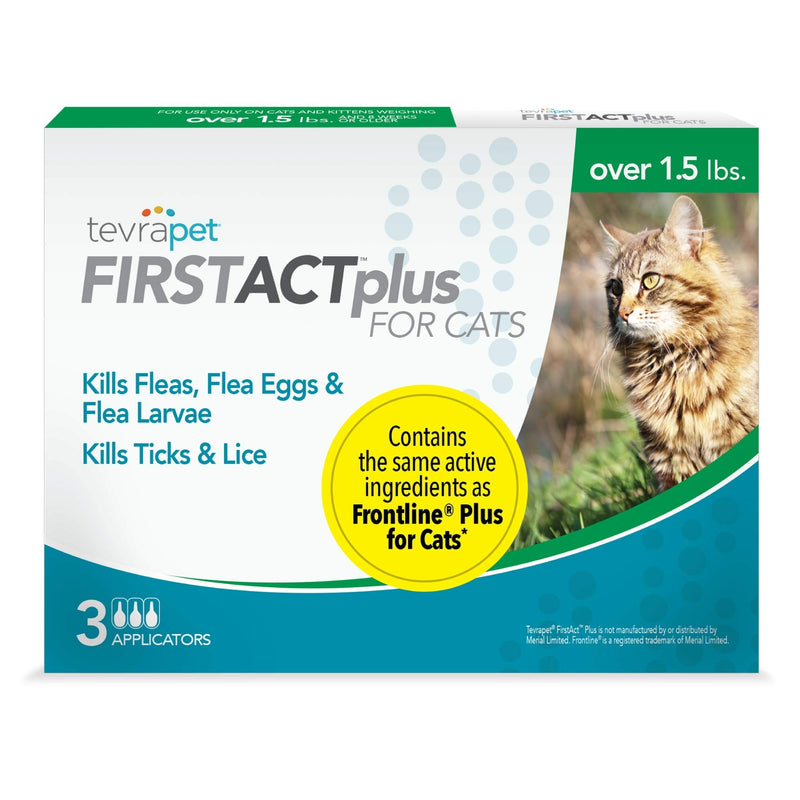 TevraPet FirstAct Plus Flea and Tick Prevention for Cats 1.5 lbs and Over | Waterproof | Fast Acting Treatment 3 Doses - PawsPlanet Australia