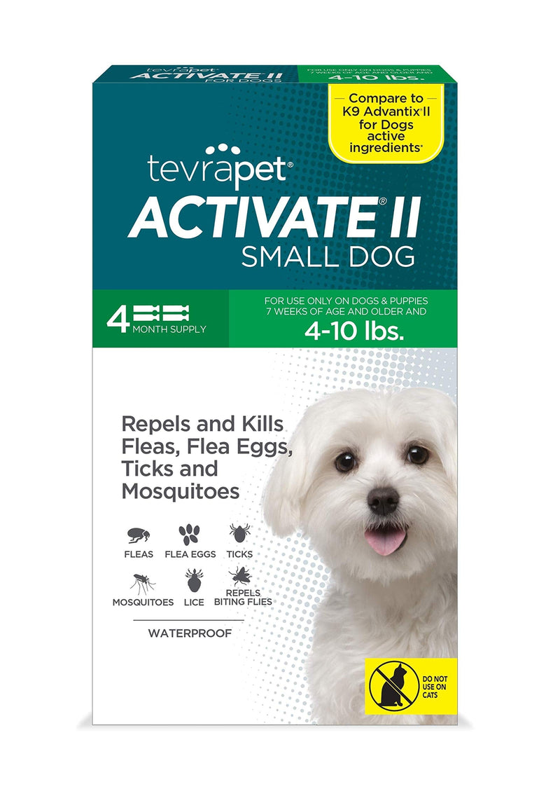 TevraPet Activate II Flea and Tick Prevention for Small Dogs 4-10 pounds, 4 Monthly Doses of Fast Acting Treatment - PawsPlanet Australia