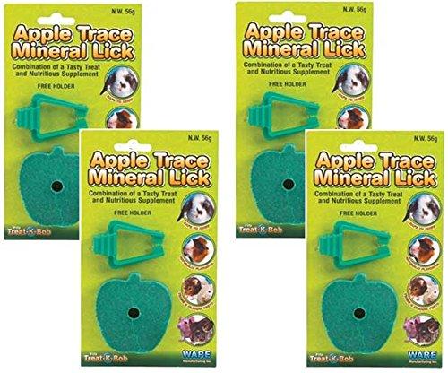 [Australia] - Ware Manufacturing 4 Pack of Apple Trace Mineral Licks with Holders for Rabbits, Guinea Pigs, Hamsters, and Other Small Animals 