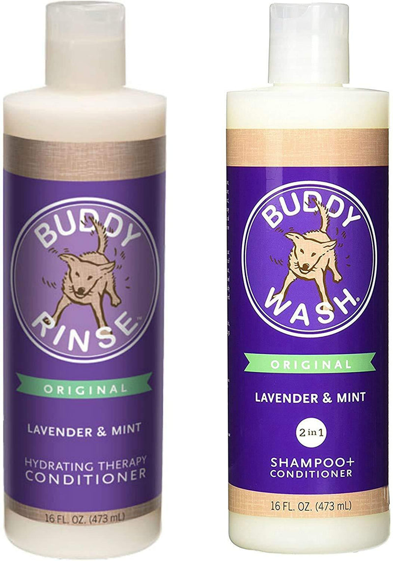 [Australia] - Cloud Star Shampoo and Conditioner Lavender & Mint Combo Pack for Dogs: (1) Buddy Wash 2 in 1 Shampoo + Conditioner and (1) Buddy Rinse Hydrating Therapy Conditioner (2 Bottles Total, 16 Ounces Each) 