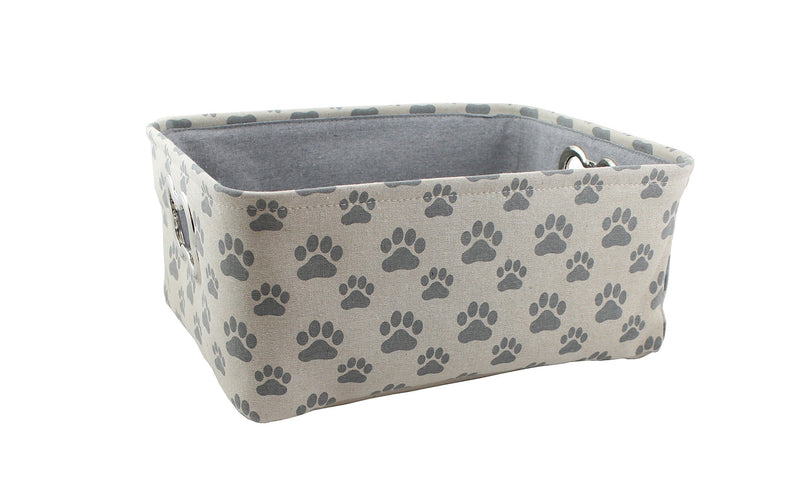 [Australia] - Winifred & Lily Pet Toy and Accessory Storage Bin, Organizer Storage Basket for Pet Toys, Blankets, Leashes and Food in Printed “Dog Paws”, Beige/Grey Beige / Grey 