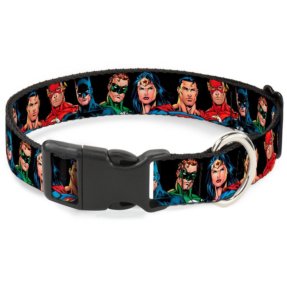 [Australia] - Buckle-Down Dog Collar Plastic Clip Justice League Elite Forces Superheroes 8 to 12 Inches 0.5 Inch Wide 1" Wide - Fits 15-26" Neck - Large 