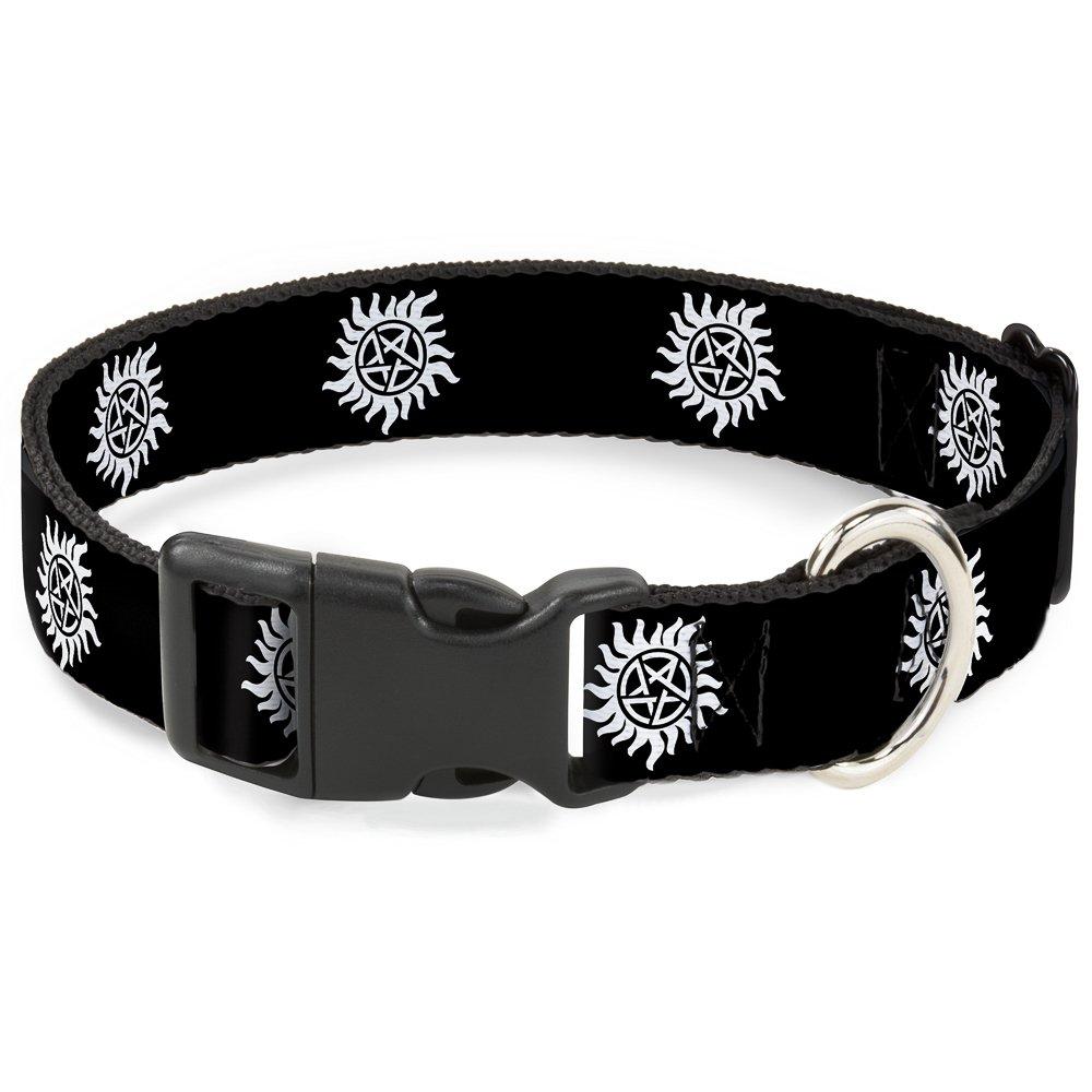 [Australia] - Buckle-Down Plastic Clip Collar - Winchester Pentagram Repeat Black/White - 1/2" Wide - Fits 9-15" Neck - Large 