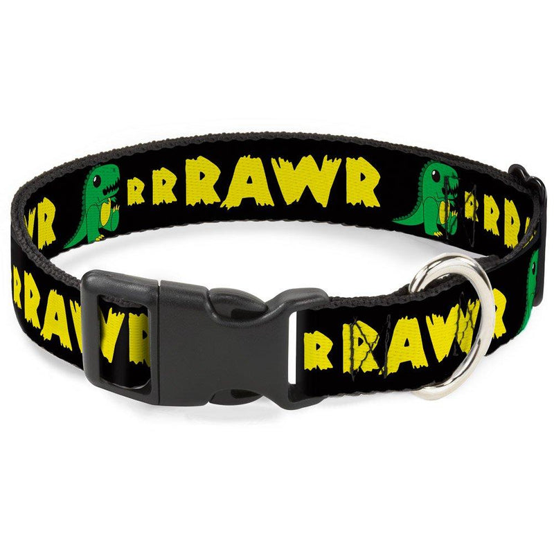 [Australia] - Buckle-Down Plastic Clip Collar - RRRAWR Dinosaur Black/Green/Yellow - 1/2" Wide - Fits 6-9" Neck - Small 1.5" Wide - Fits 13-18" Neck - Small 