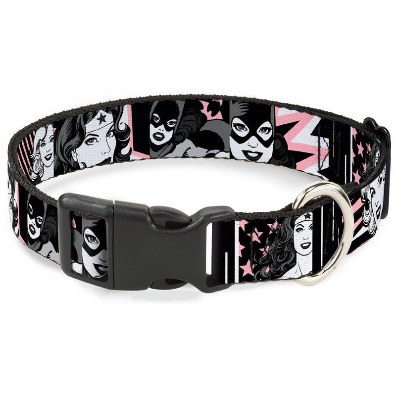 [Australia] - Buckle-Down Dog Collar Plastic Clip Batgirl Wonder Woman Supergirl Retro Panels Black Pink White Available in Adjustable Sizes for Small Medium Large Dogs 1" Wide - Fits 11-17" Neck - Medium 