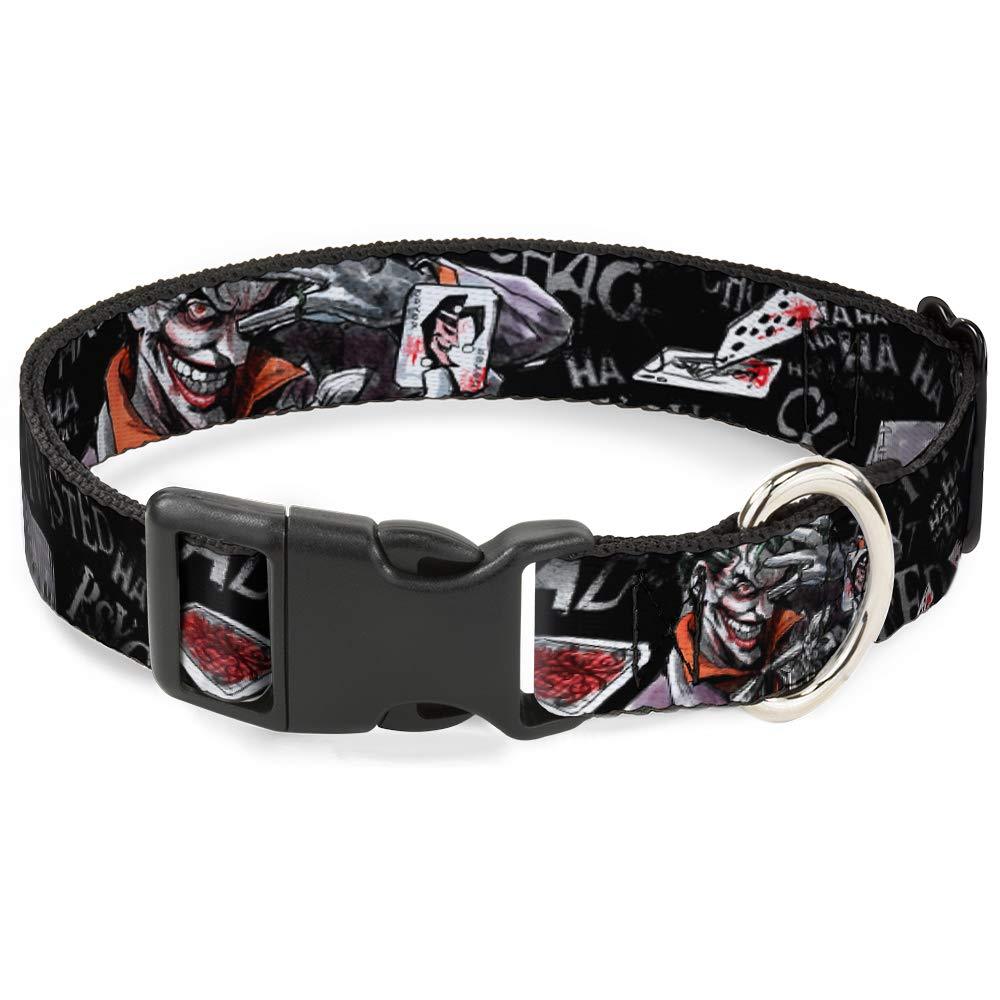 [Australia] - Dog Collar Plastic Clip Joker Brilliantly Twisted Psycho 2 Poses Cards Black Grays 9 to 15 Inches 0.5 Inch Wide 1/2" Wide - Fits 6-9" Neck - Small 