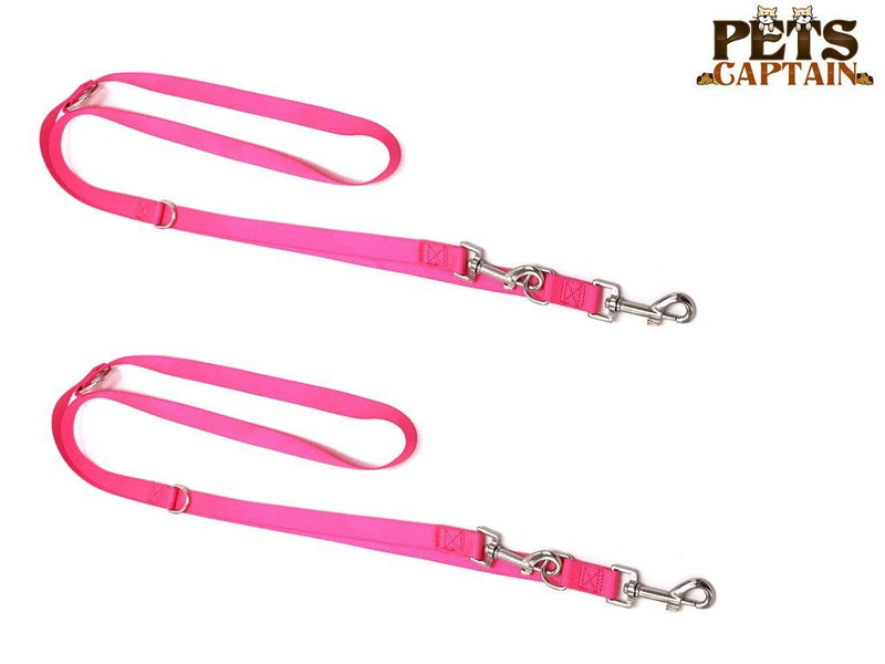[Australia] - PetsCaptain 2-Pack Double Head 6-Way Multi-Functional Dog Leash (3 Different Length Leash 42", 54", or 72", Quick Tie-Off, Hands-Free, or Double Dog Leash), Pink, PSC-L0549PNK2 