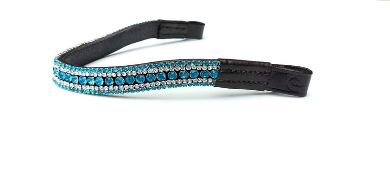 Equipride Beautilful Curve Shape Bling Crystal Browband Sparkly Turquoise Brown Leather Cob 15" - PawsPlanet Australia