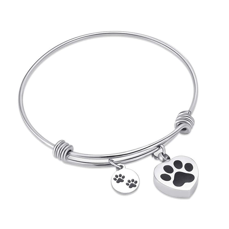 Alway in My Heart Expandable cuffCremation Bracelet for Ashes Dog Cat Paw Prints Pet Memorial Urn Jewelry Silver - PawsPlanet Australia