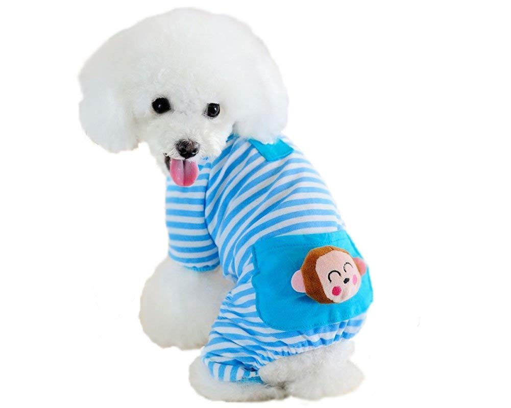 S-Lifeeling Puppy Clothes Dog Coat Jumpsuit Comfy Dog Pajamas Dog Shirt Stripes Pet Dog Clothes XS blue - PawsPlanet Australia