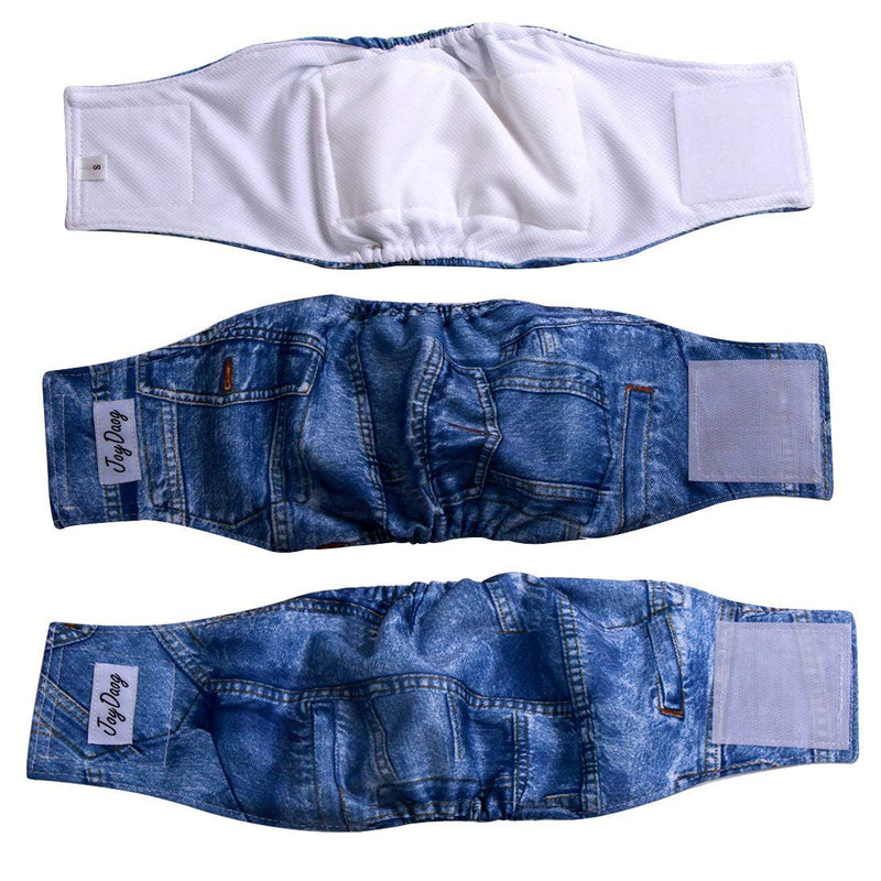 [Australia] - JoyDaog Jean Belly Bands for Small Dog Diapers Male Reusable Puppy Wrap Pack of 3 S(10"-13"Waist) Jean(3Pcs) 