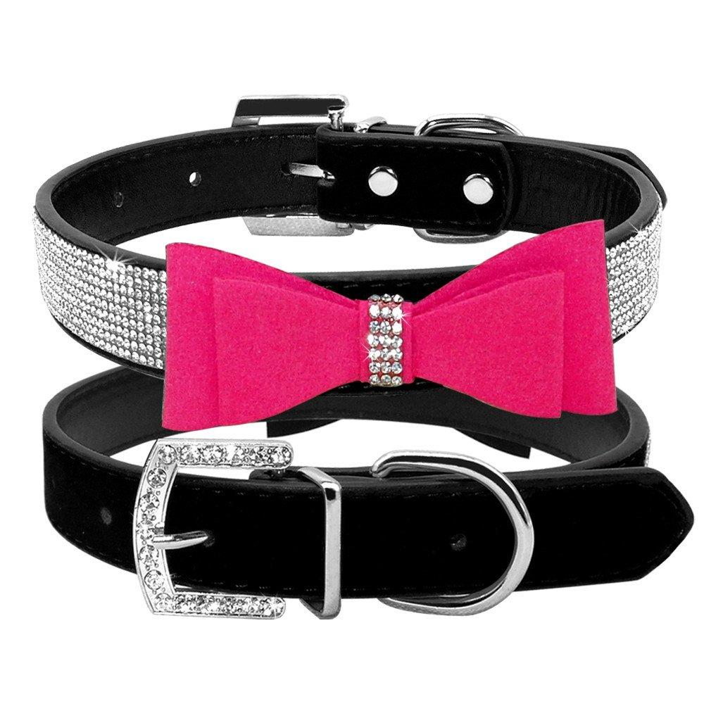 [Australia] - Beirui Glitter Rhinestone Leather Dog & Cat Collar - Sparkly Crystal Diamonds Studded for Small Medium Large Dogs Neck:14-18"(35-45CM) Black 