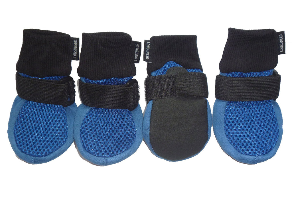 LONSUNEER Paw Protector Dog Boots Set of 4 Breathable Soft Sole Nonslip in 5 Sizes Medium - Inner Sole Width 2.56 Inch Blue - PawsPlanet Australia