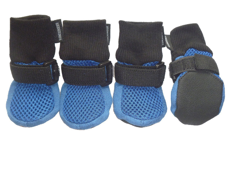 LONSUNEER Paw Protector Dog Boots Set of 4 Breathable Soft Sole Nonslip in 5 Sizes X-Small - Inner Sole Width 1.97 Inch Blue - PawsPlanet Australia