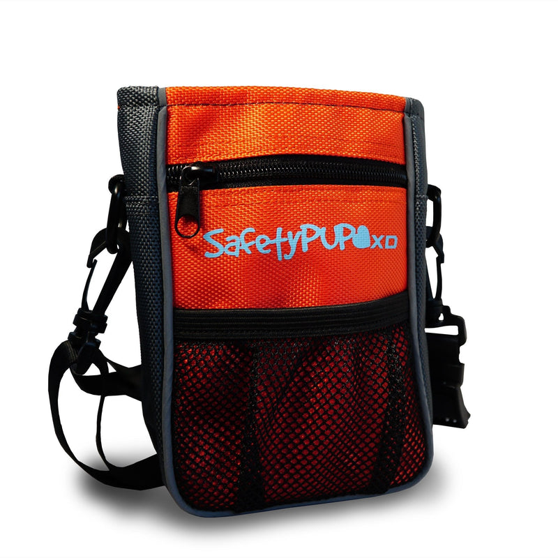 [Australia] - SafetyPUP XD Dog Treat Pouch for Training and Walking Dogs. Carry 3 Ways - Waist Belt, Clip On, or Shoulder Strap. Small, Durable Holder with Waste (Poop) Bag Dispenser and Reflectivity For Visibility Orange 
