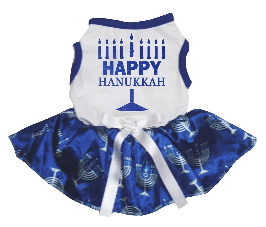 [Australia] - Petitebella Happy Hanukkah White Shirt Blue Candlestick Tutu Puppy Dog Dress X-large 