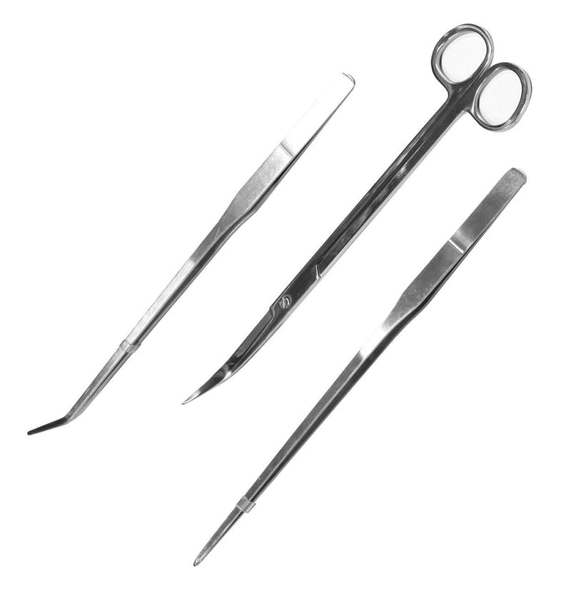 Mandala Crafts Long Stainless Steel Aquascape Tool Kit for Saltwater Freshwater Aquarium Plant Trimming, Fish Tanks, Terrariums (3-in-1 Combo Straight Scissors Bent Tweezers) 3-in-1 Combo Straight Scissors Bent Tweezers - PawsPlanet Australia