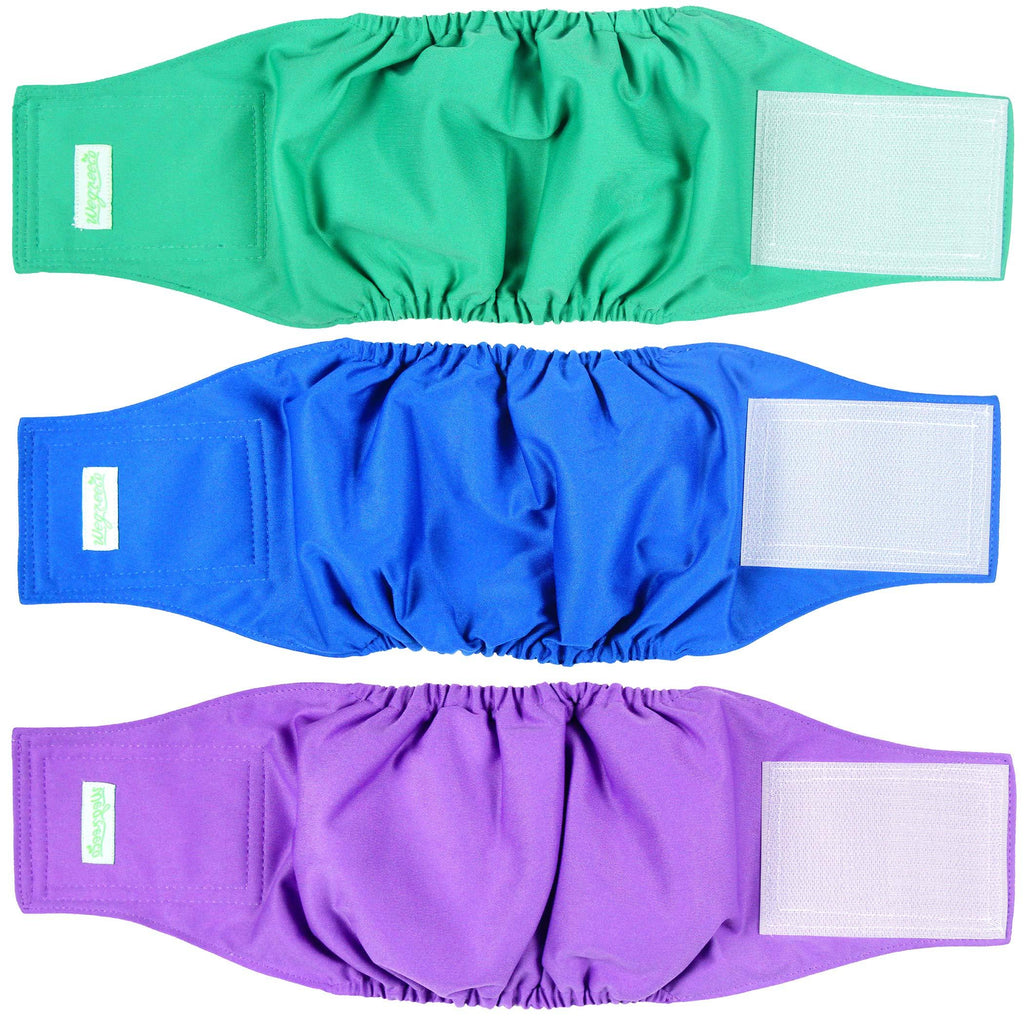 wegreeco Washable Male Dog Diapers (Pack of 3) - Washable Male Dog Belly Wrap XX-Small Blue, Green, Purple - PawsPlanet Australia