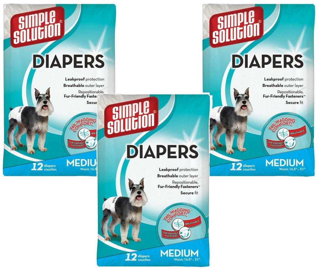 [Australia] - Simple Solution 3 Pack of Disposable Dog Diapers, Medium, 12 Count each 